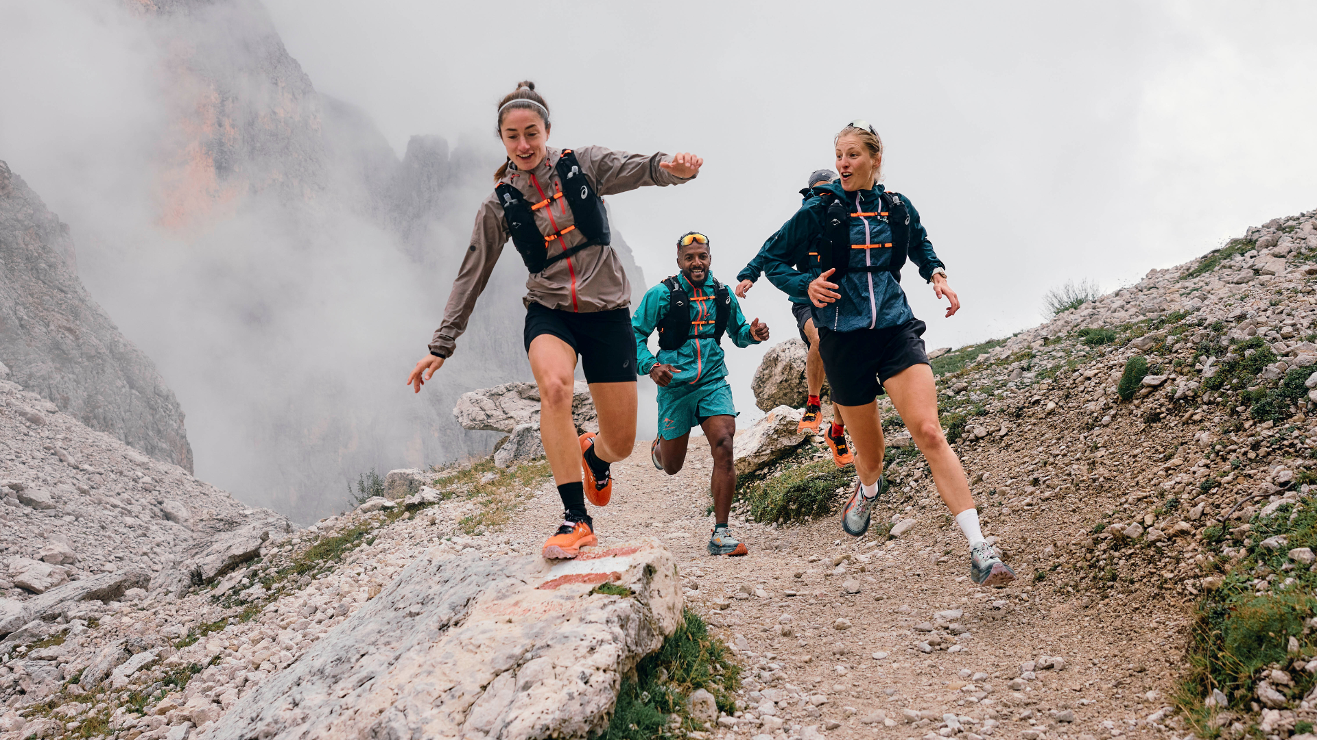 ASICS Trail Running in Dolomites showcasing campaign logistics. Explore trails with expert support and marketing solutions for adventure events. LOAM.