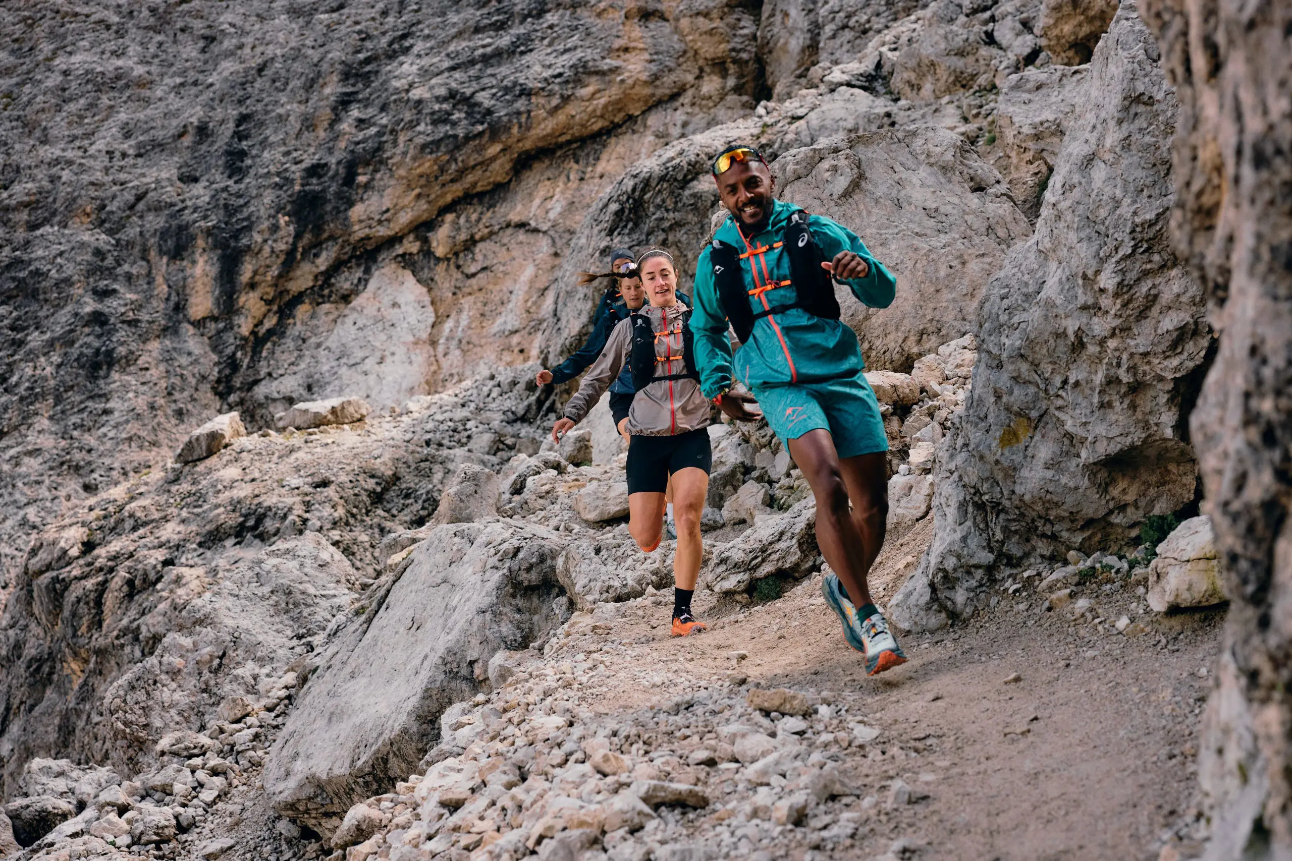 ASICS Trail Running in Dolomites, showcasing logistical support for mountain trail campaigns. Rugged terrain, ideal for content creation and planning. LOAM.