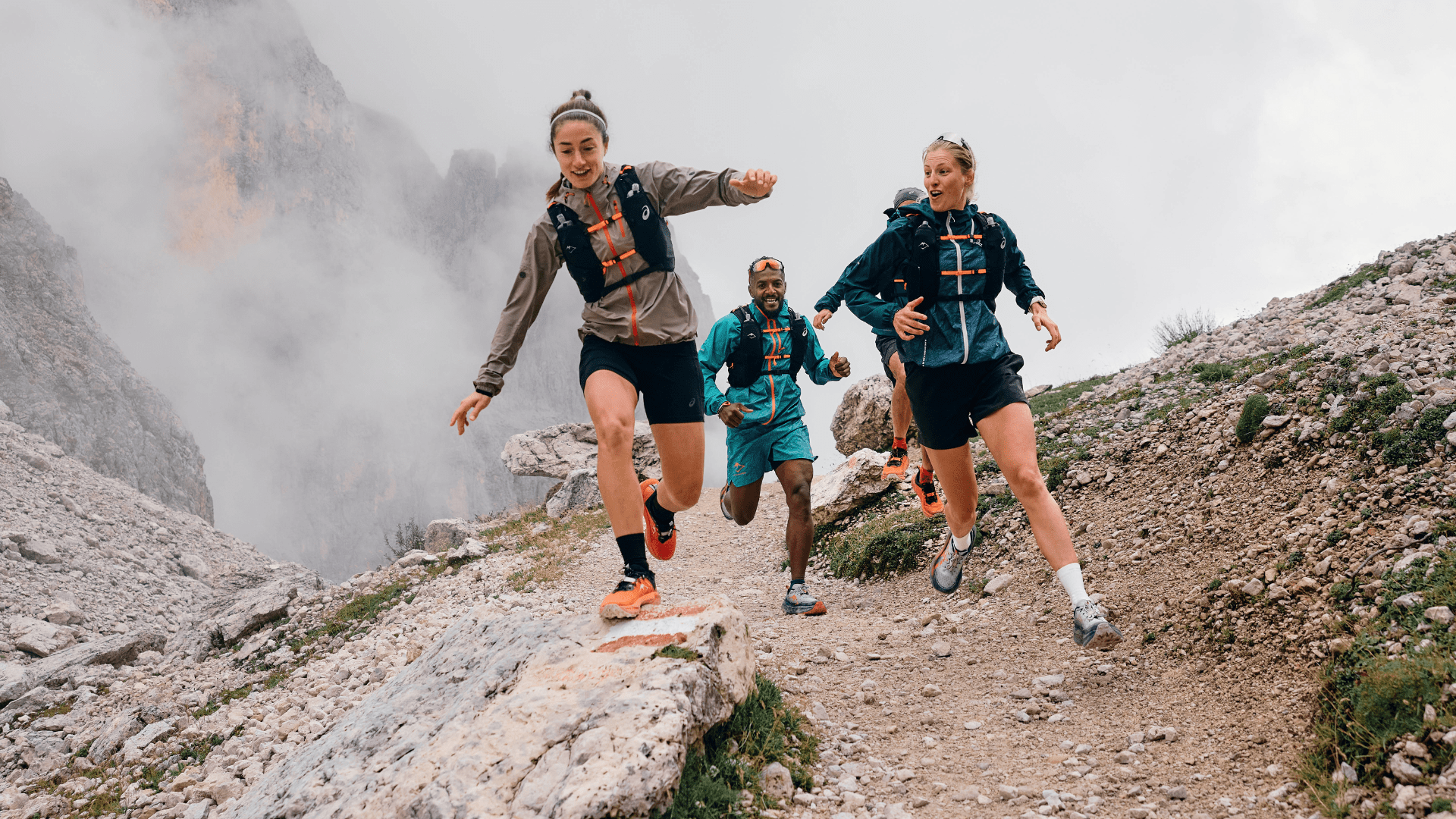 ASICS Trail Running in Dolomites showcasing campaign logistics. Explore trails with expert support and marketing solutions for adventure events. LOAM.